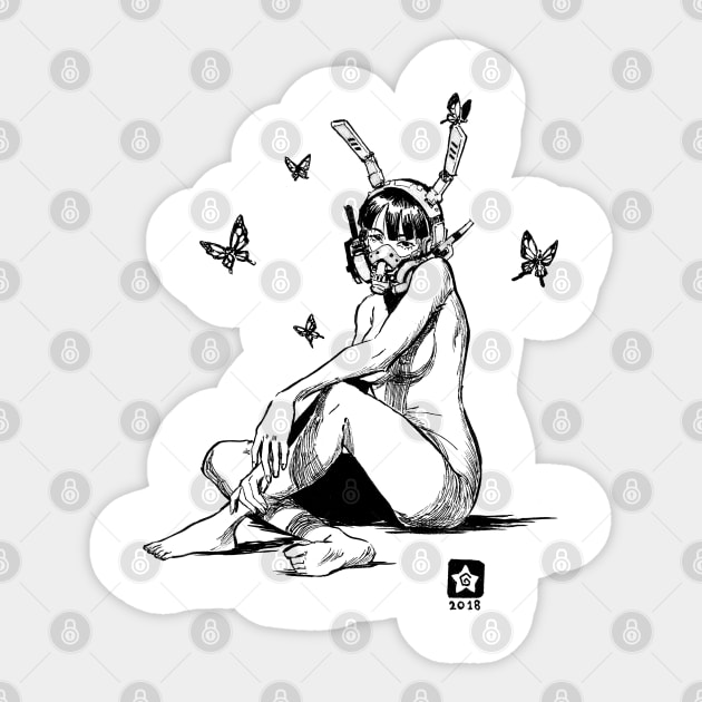 Bunny Girl with Butterflies Sticker by Novanim
